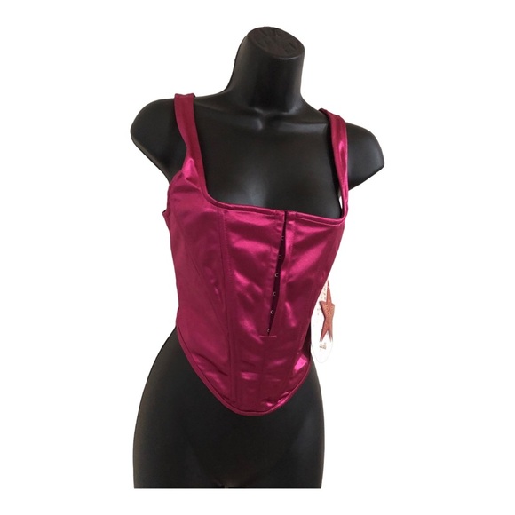 deep pink shaped hook n eye closure satin sheen effect sleeveless bustier size L - Picture 5 of 15